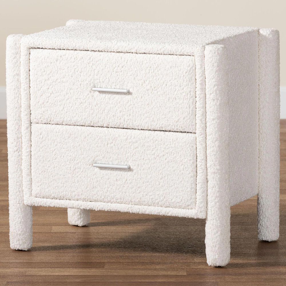 Baxton Studio Laria 2-Drawer Upholstered Nightstand in White, , large