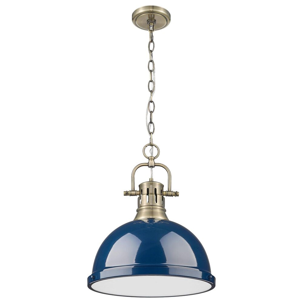Golden Lighting Duncan 1-Light Pendant with Chain and Matte Navy Shade in Aged Brass, , large
