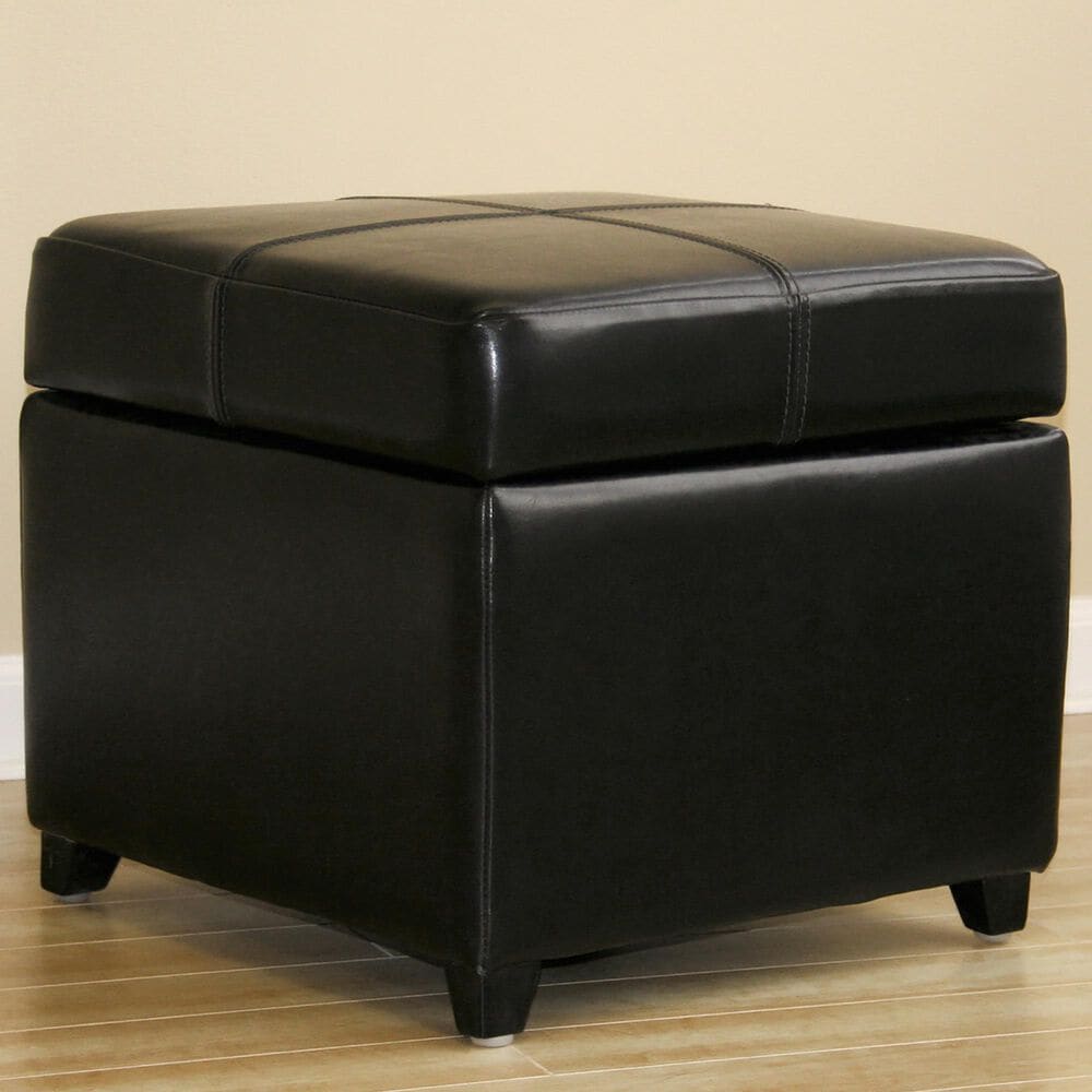 Baxton Studio Leather Cube Storage Ottoman in Black, , large
