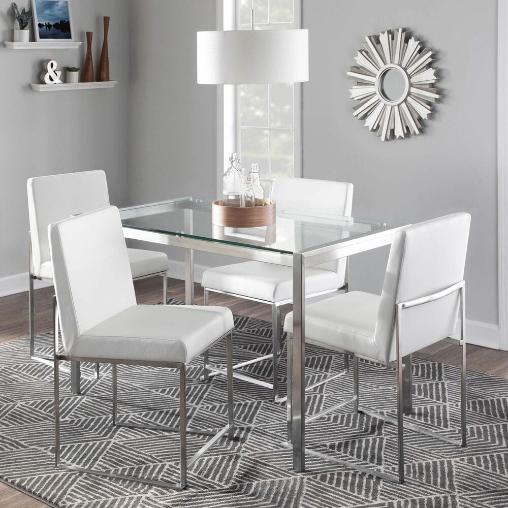 Lumisource Fuji Side Chair with White Faux Leather Cushion in Brushed Stainless Steel &#40;Set of 2&#41;, , large