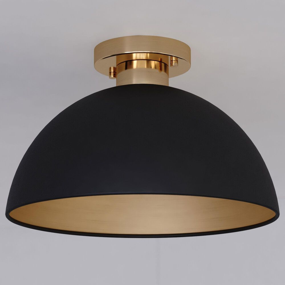 Vaxcel Devon 1-Light Semi Flush Mount in Matte Black and Satin Brass, , large