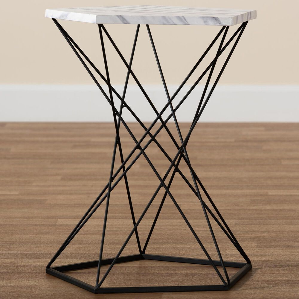 Baxton Studio Oberon End Table in White/Black, , large