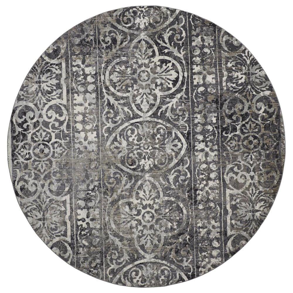 Feizy Kano 3871F 8"9" Round Charcoal and Ivory Area Rug, , large