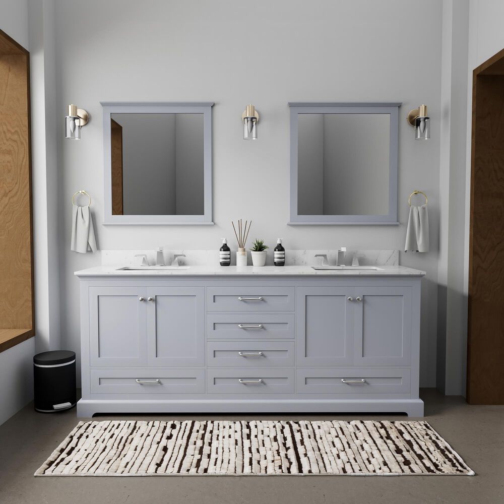 Lexora Home Dukes 80&quot; Double Bathroom Vanity in Dark grey with 2 cm White Carrara Marble Top and Rectangular Sinks, , large