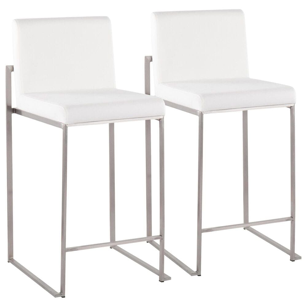 Lumisource Fuji Stackable Counter Stool with White Velvet Cushion in Brushed Stainless Steel (Set of 2), , large