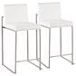 Lumisource Fuji Stackable Counter Stool with White Velvet Cushion in Brushed Stainless Steel (Set of 2), , large