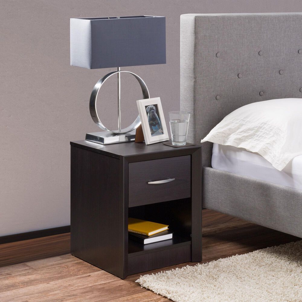 CorLiving Newport 1 Drawer Nightstand in Black Oak, , large