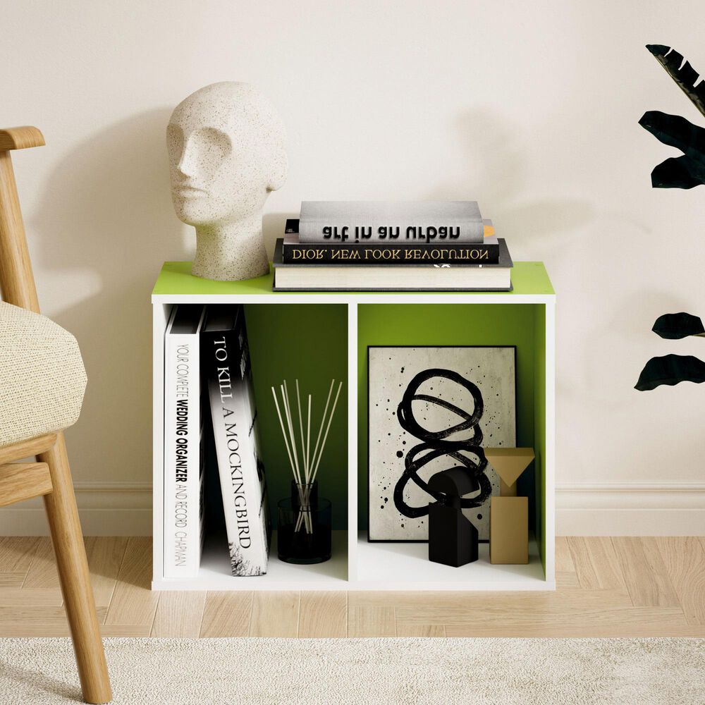 HOMLUX 2-Tier Cube Compact Storage Shelf Organizer Bookcase in Green and White, , large