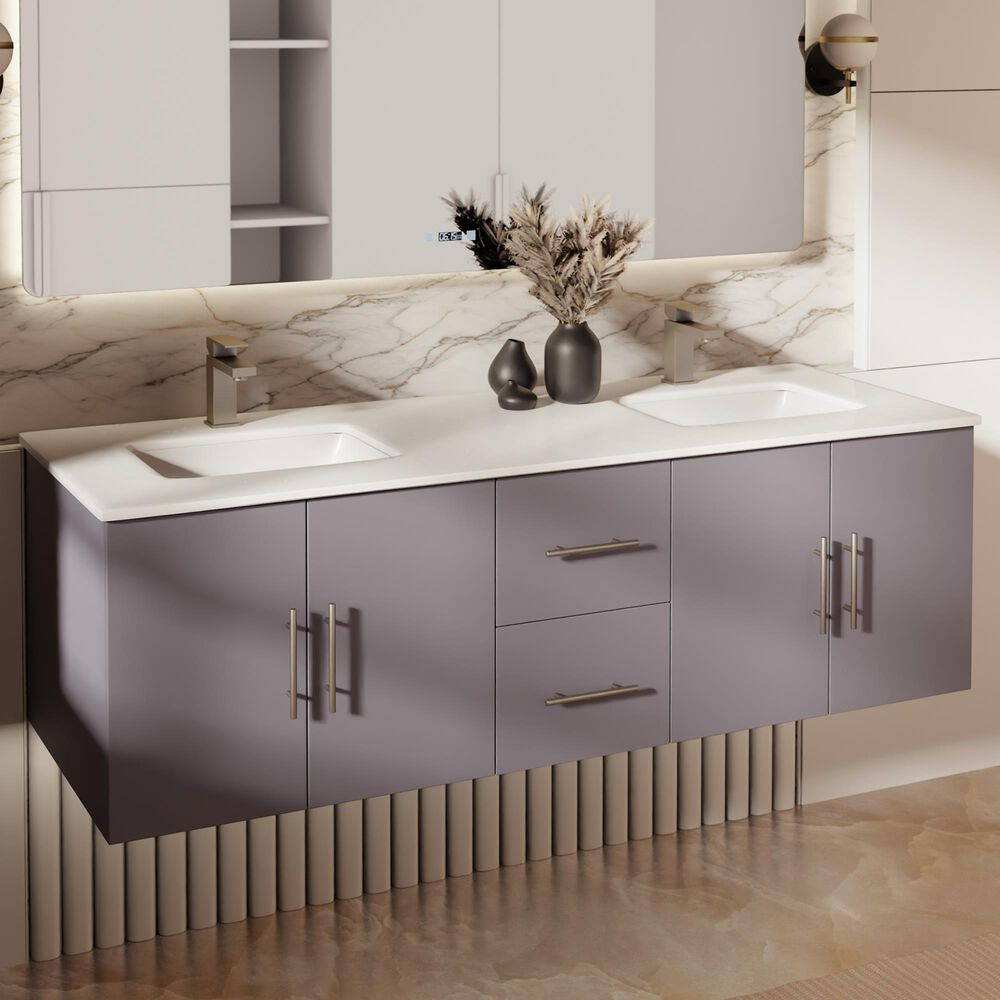 Lexora Home Geneva 60" Double Bathroom Vanity in Dark Grey with 2 cm White Cultured Marble Top and Rectangular Sinks, , large