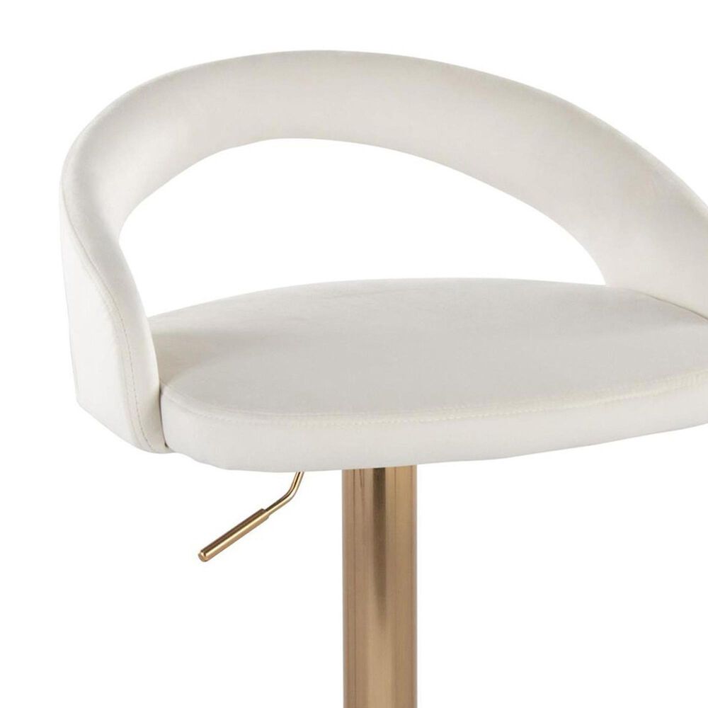LumiSource Grotto Adjustable Bar Stool with White Velvet Upholstery in Gold (Set of 2), , large