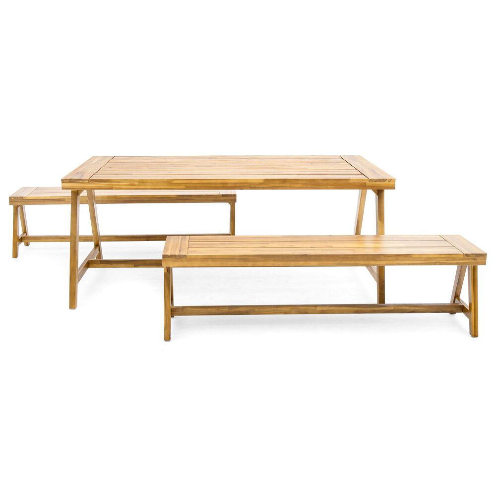 Hearth and Haven 3-Piece Outdoor Picnic Table Set in Teak, , large