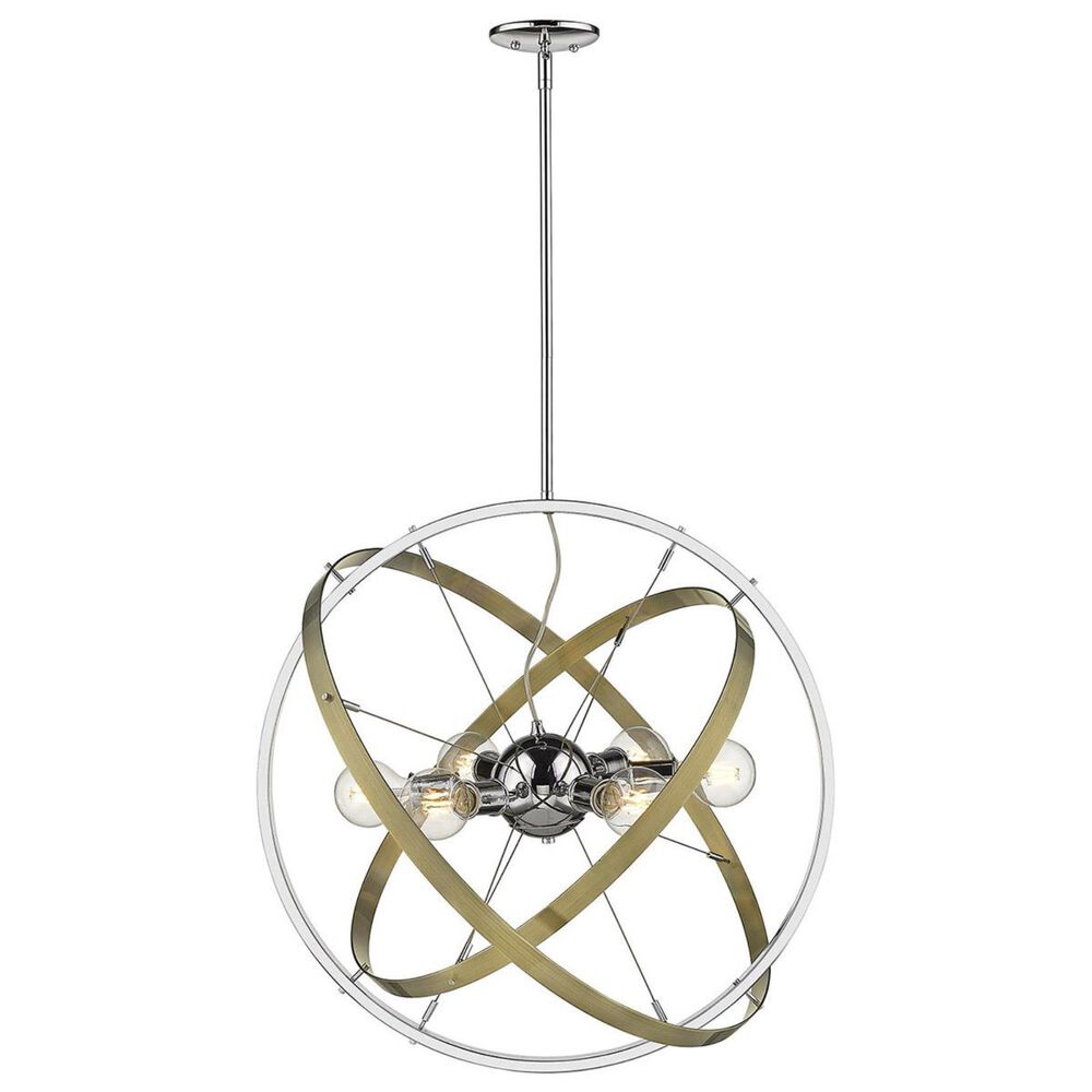 Golden Lighting Atom 6-Light Chandelier in Chrome with Aged Brass Accent Rings, , large