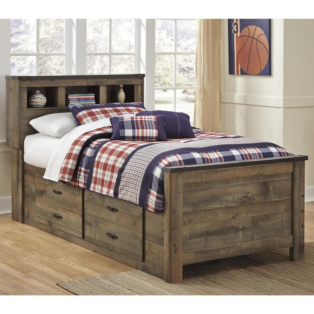 Signature Design by Ashley Trinell Twin Bookcase Bed with Storage in Brown, , large