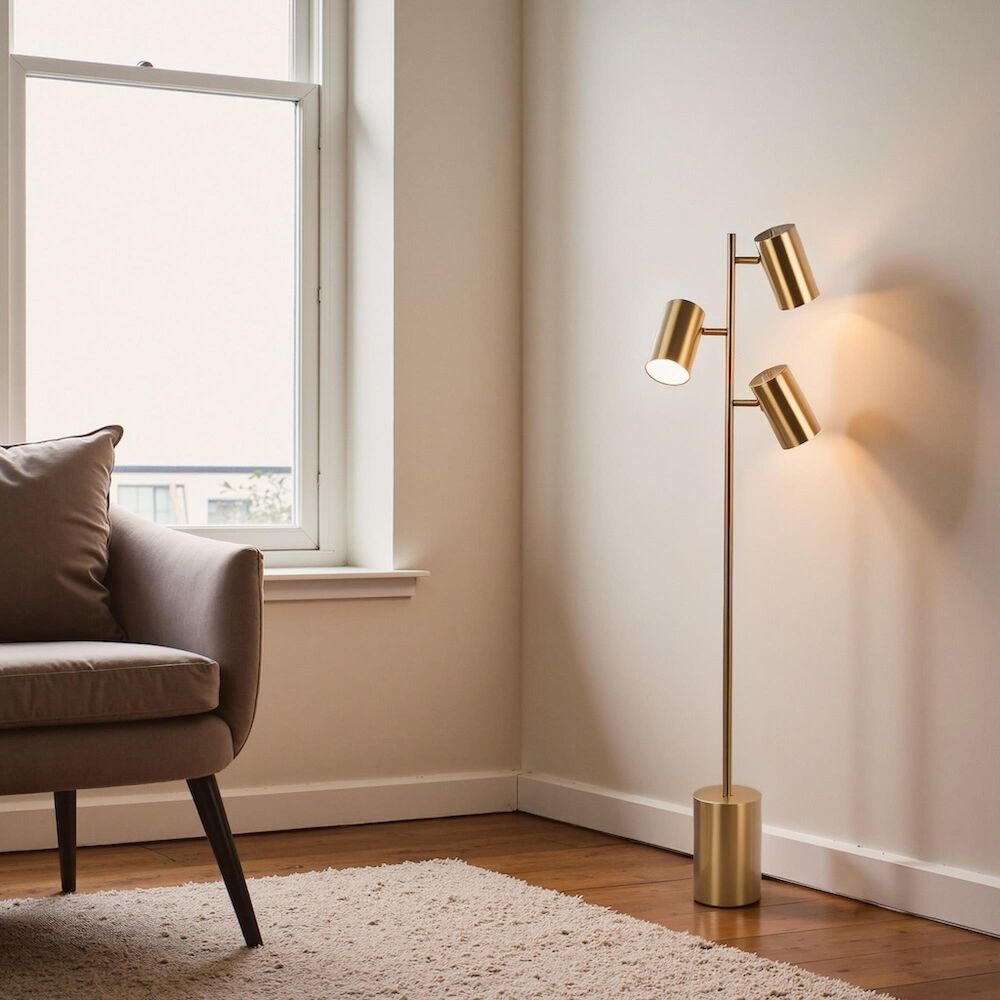 Hearth and Haven Harmony Floor Lamp with Rotary Switch Triple Spots in Gold, , large