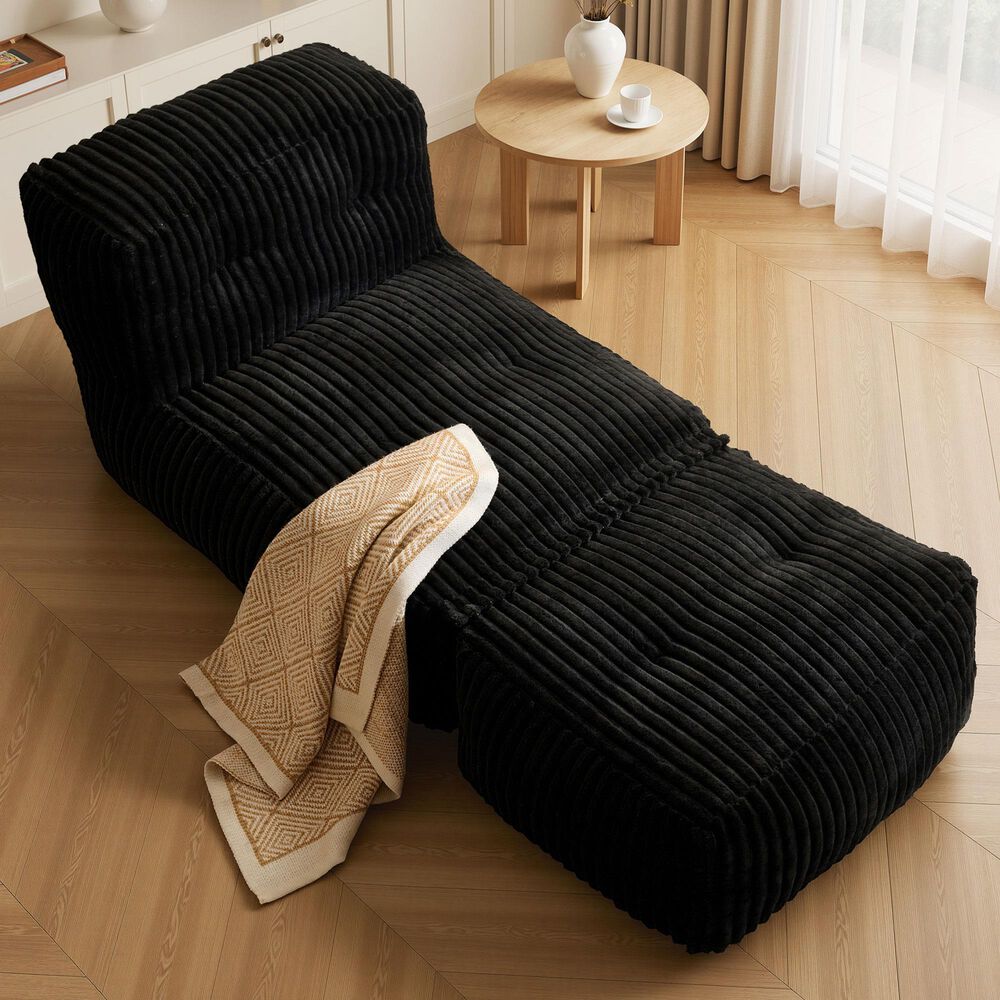 HOMLUX 2-Piece Bean Bag Chair and Ottoman in Black, , large