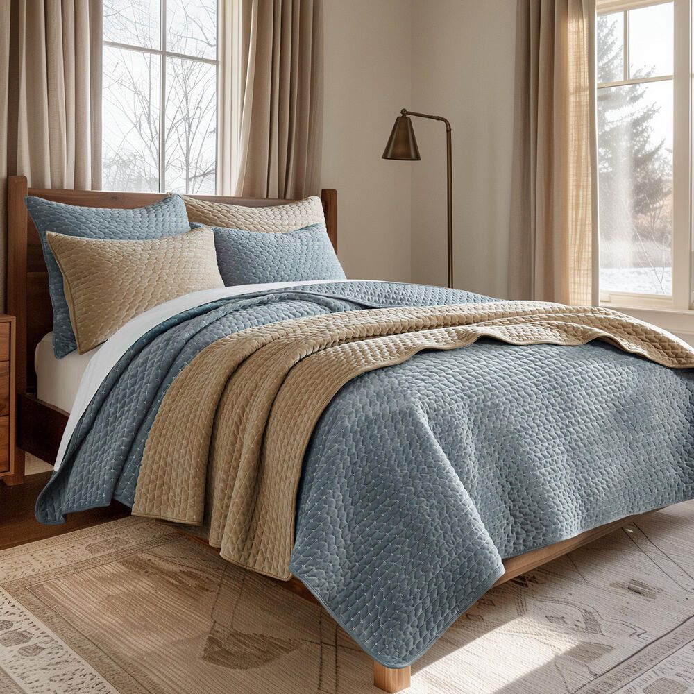 Levtex Velvet Stitch 3-Piece Full/Queen Quilt Set in Chambray, , large