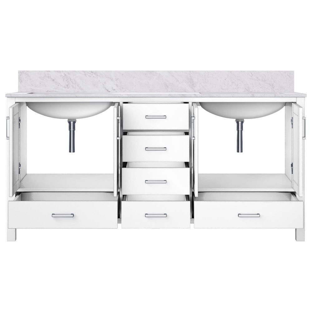 Lexora Home Jacques 72&quot; Double Bathroom Vanity in White with 2 cm White Carrara Marble Top and Rectangular Sinks, , large