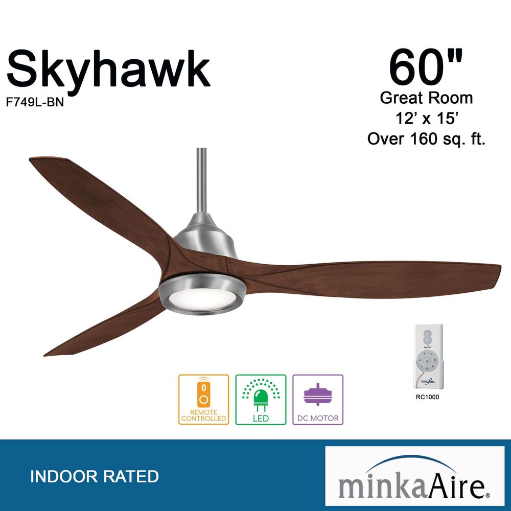 Minka-Aire Skyhawk 60" LED Ceiling Fan in Brushed Nickel, , large