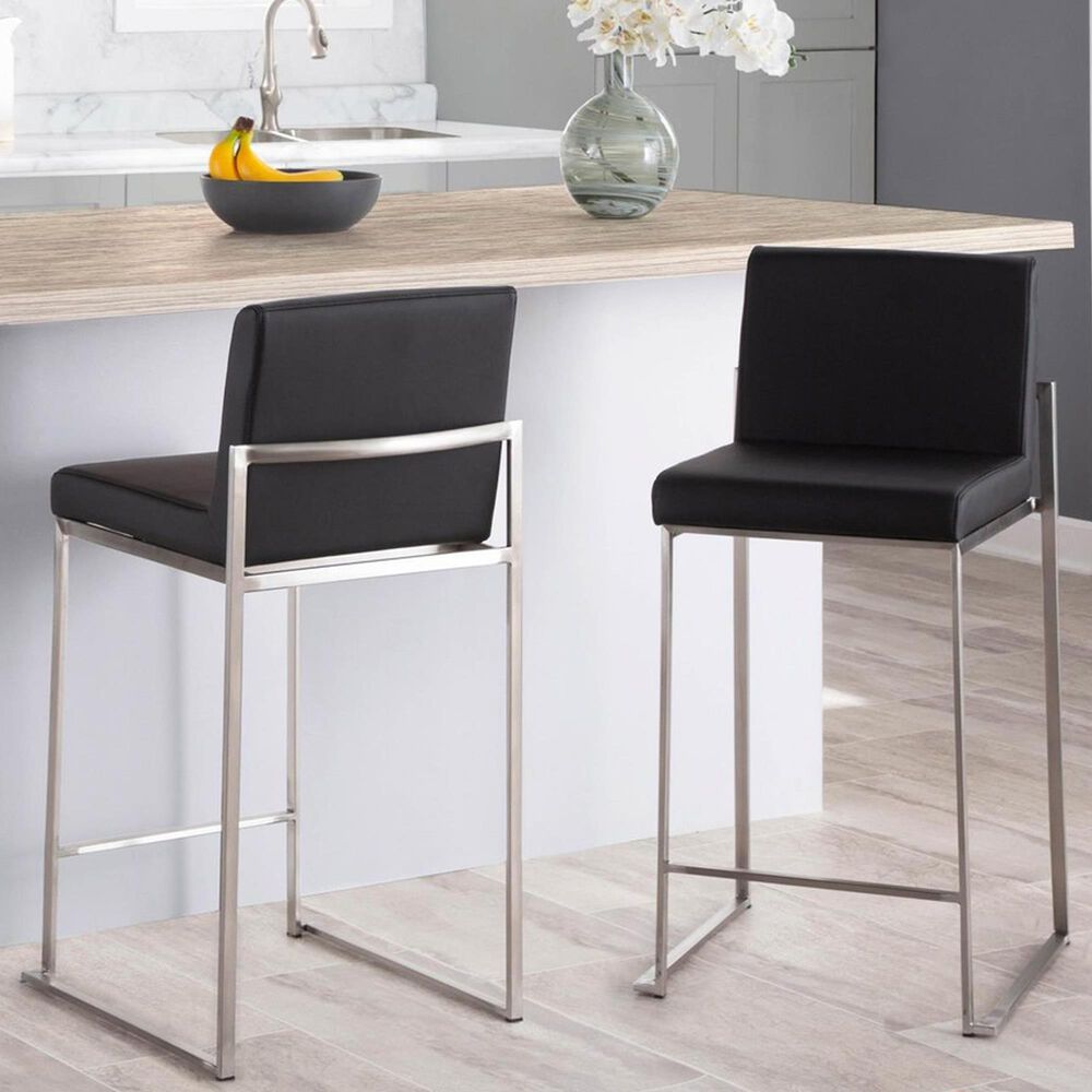 Lumisource Fuji High Back Counter Stool with Black Velvet Cushion in Stainless Steel &#40;Set of 2&#41;, , large