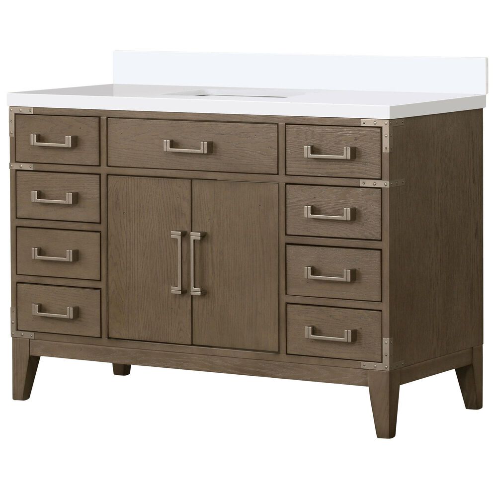 Lexora Home Laurel 48&quot; Single Bathroom Vanity in Grey Oak with White Quartz Top and Rectangular Sink, , large