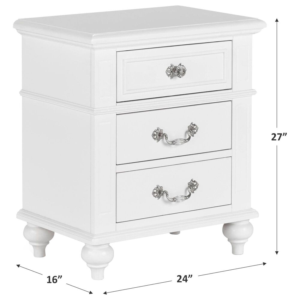 Elements International Direct Ship Annie 3-Drawer Nightstand in White, , large