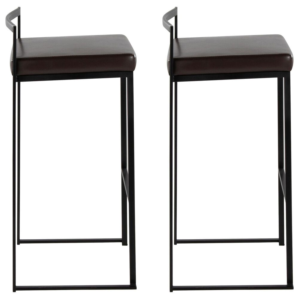 Lumisource Fuji Stackable Barstool with Brown Faux Leather Cushion in Black &#40;Set of 2&#41;, , large