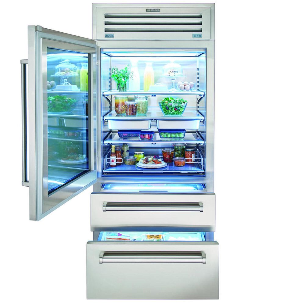 Sub Zero 36" PRO Built-In Refrigerator/Freezer with Glass Door on Left Hinge in Stainless Steel, , large