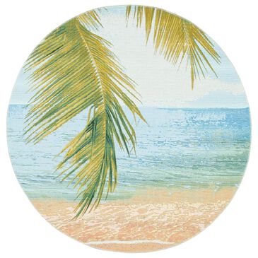 Safavieh Barbados Tropical Beach BAR560 5"3" Round Gold and Blue Indoor/Outdoor Area Rug, , large