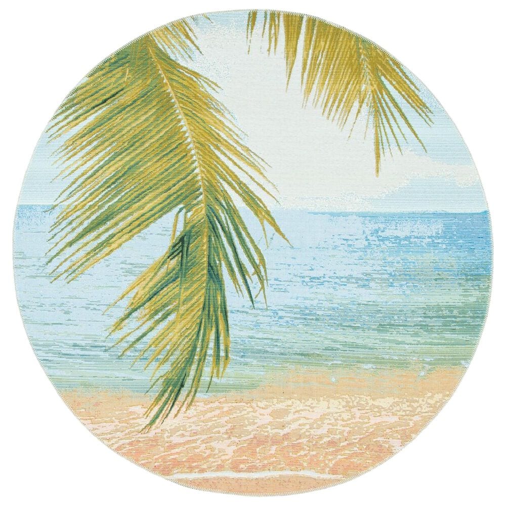 Safavieh Barbados Tropical Beach BAR560 5"3" Round Gold and Blue Indoor/Outdoor Area Rug, , large