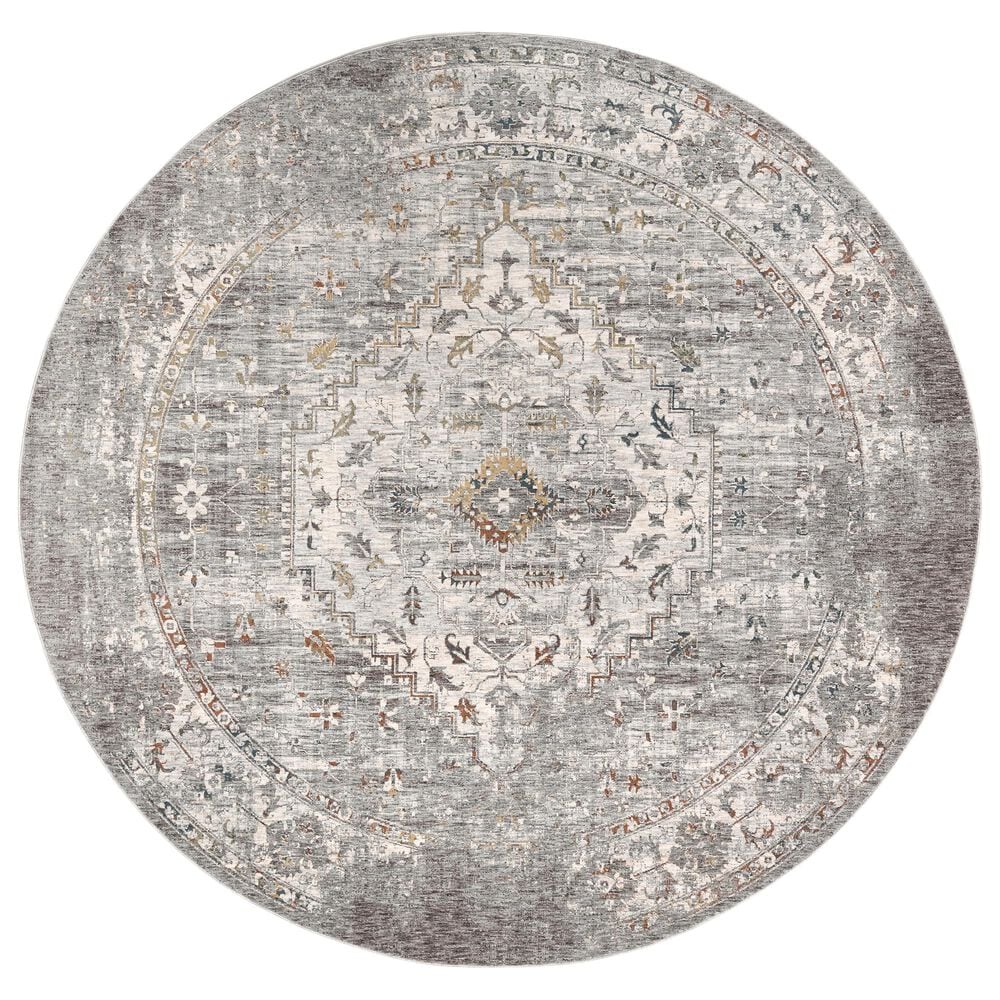 Surya Presidential PDT-2311 7"9" Round Charcoal, Ivory, Blue and Orange Area Rug, , large
