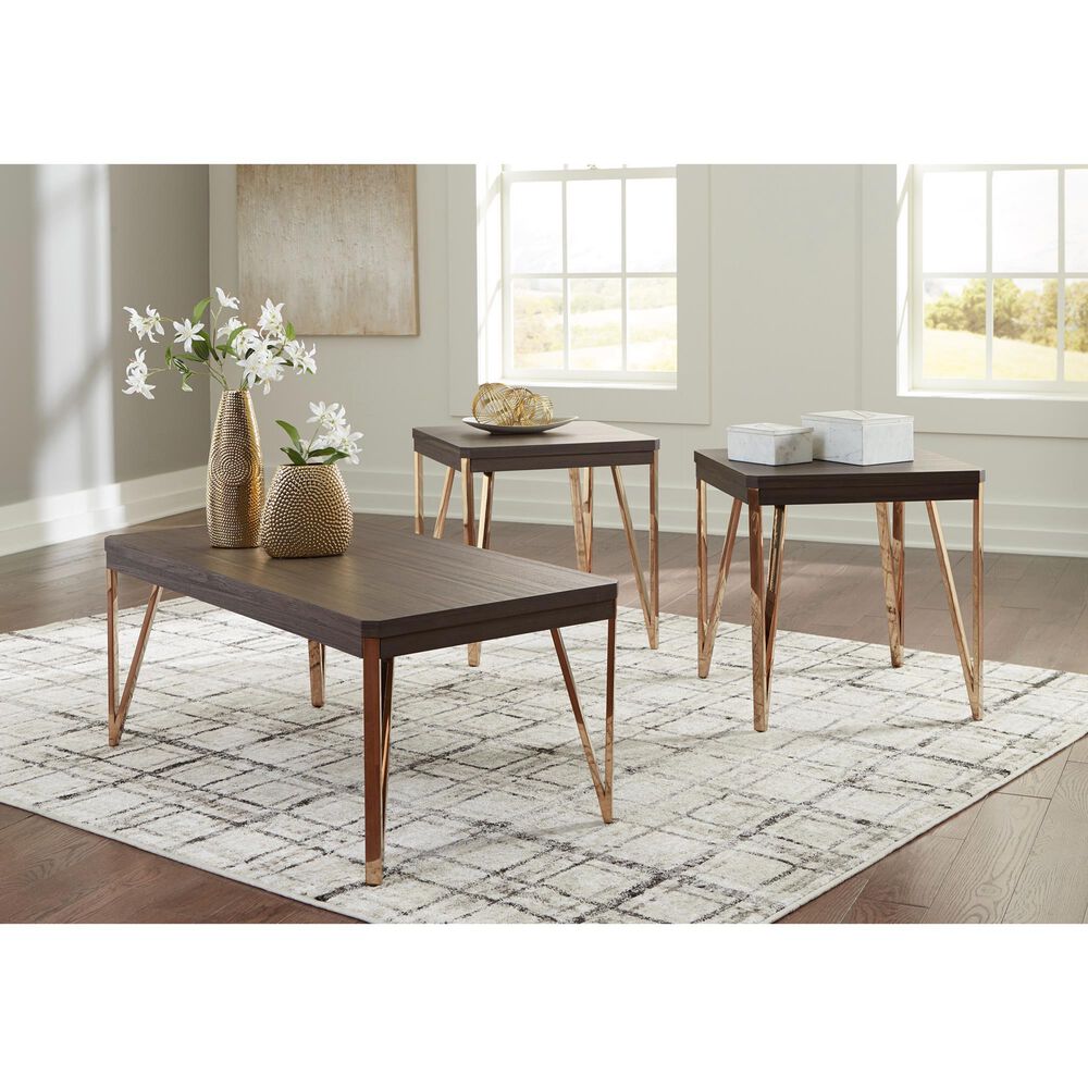 Ashley Bandyn 3-Piece Occasional Table Set in Dark Brown and Goldtone, , large