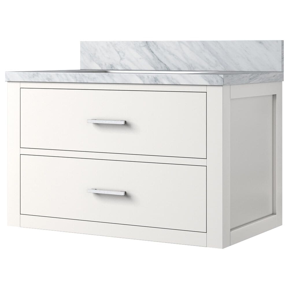 Lexora Home Castor 30" Single Bathroom Vanity in White with 2 cm White Carrara Marble Top and Rectangular Sink, , large