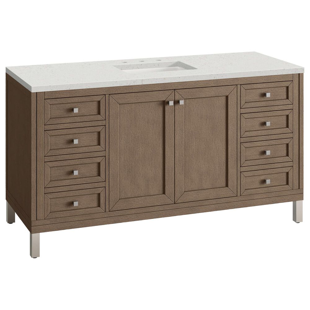 James Martin Vanities Chicago 60" Single Bathroom Vanity in Whitewashed Walnut with 3 cm Lime Delight Quartz Top and Rectangular Sink, , large