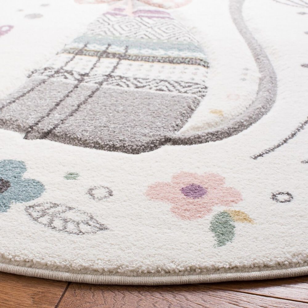 Safavieh Carousel CRK187 3&#39; Round Ivory and Pink Kids  Area Rug, , large