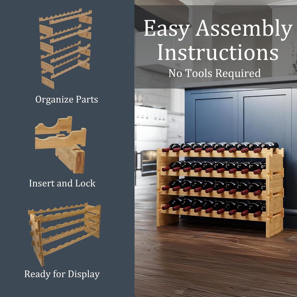 HOMLUX 36-Bottle Bamboo Stackable Modular Wine Rack in Natural, , large
