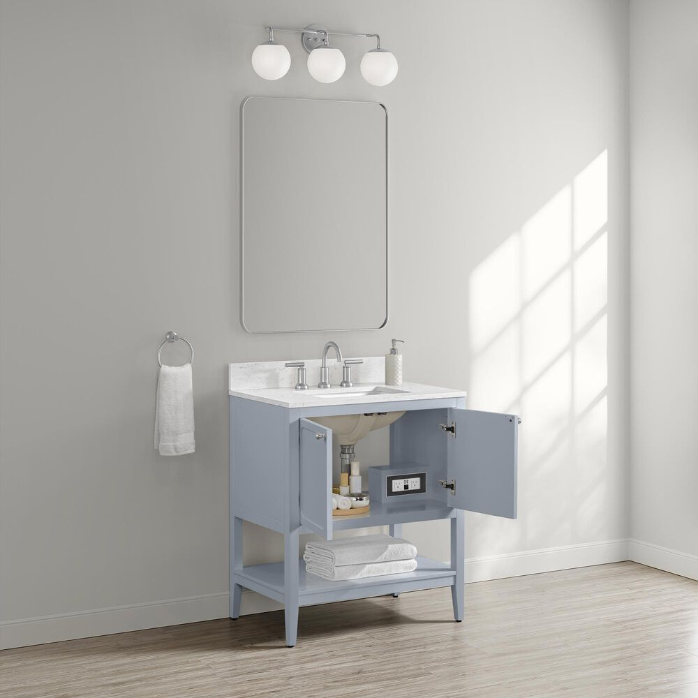 37B Ravello 30" Single Bathroom Vanity Cabinet in Soft Blue with Marble Top and Backsplash, , large