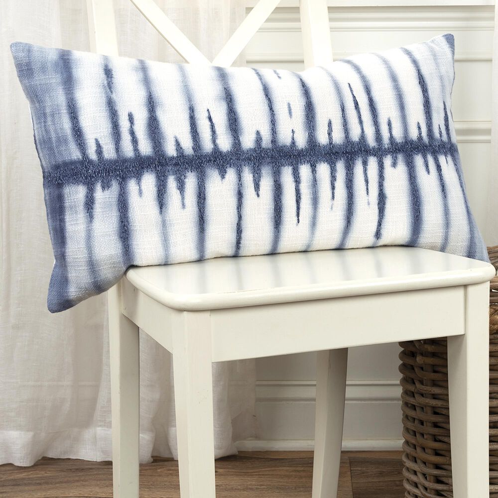 Rizzy Home 14&quot; x 26&quot; Down Filled Lumbar Pillow in Ivory and Blue, , large