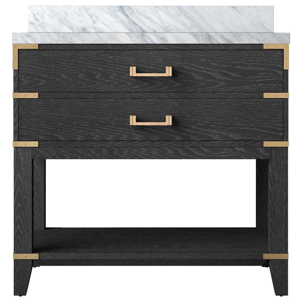Lexora Home Norwalk 36&quot; Single Bathroom Vanity in Black Oak with White Carrara Marble Top  and Rectangle Sink, , large