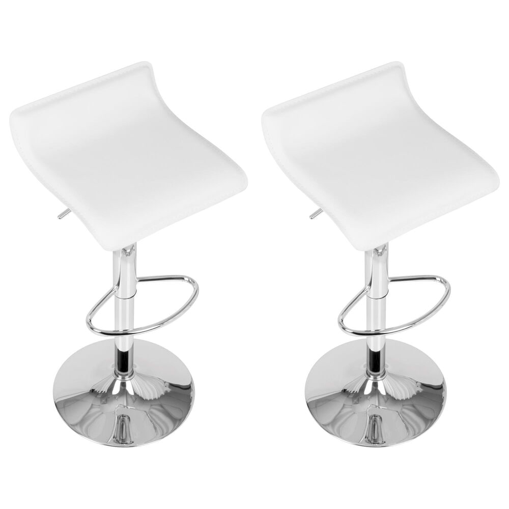 Lumisource Ale Swivel Adjustable Barstool with White Seat in Chrome &#40;Set of 2&#41;, , large