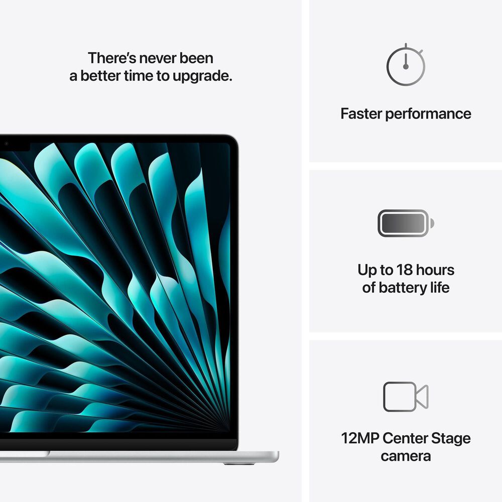 Apple MacBook Air 15.3&quot; Laptop - Apple M4 chip 10-core CPU - 16GB RAM - 10 Core GPU - 512GB SSD in Silver with 3-Year AppleCare+, , large