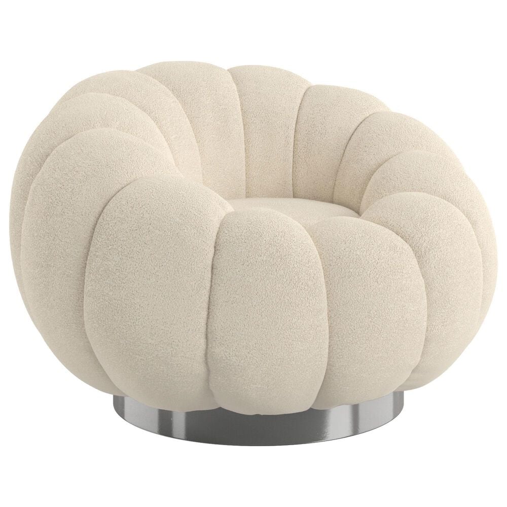 Emerald Home Furnishings Lily Pumpkin Swivel Chair in White Boucle, , large