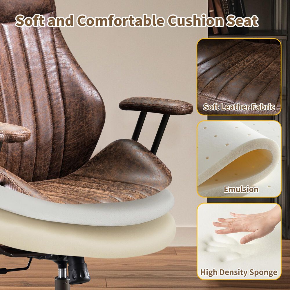 HOMLUX High Back Ergonomic Office Chair with Suede Leather in Dark Brown, , large