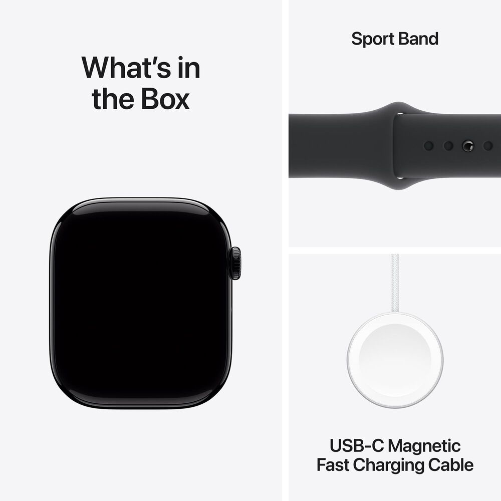 Apple Watch Series 10 GPS + Cellular 46mm Jet Black Aluminum Case with Black Sport Band - M/L, , large