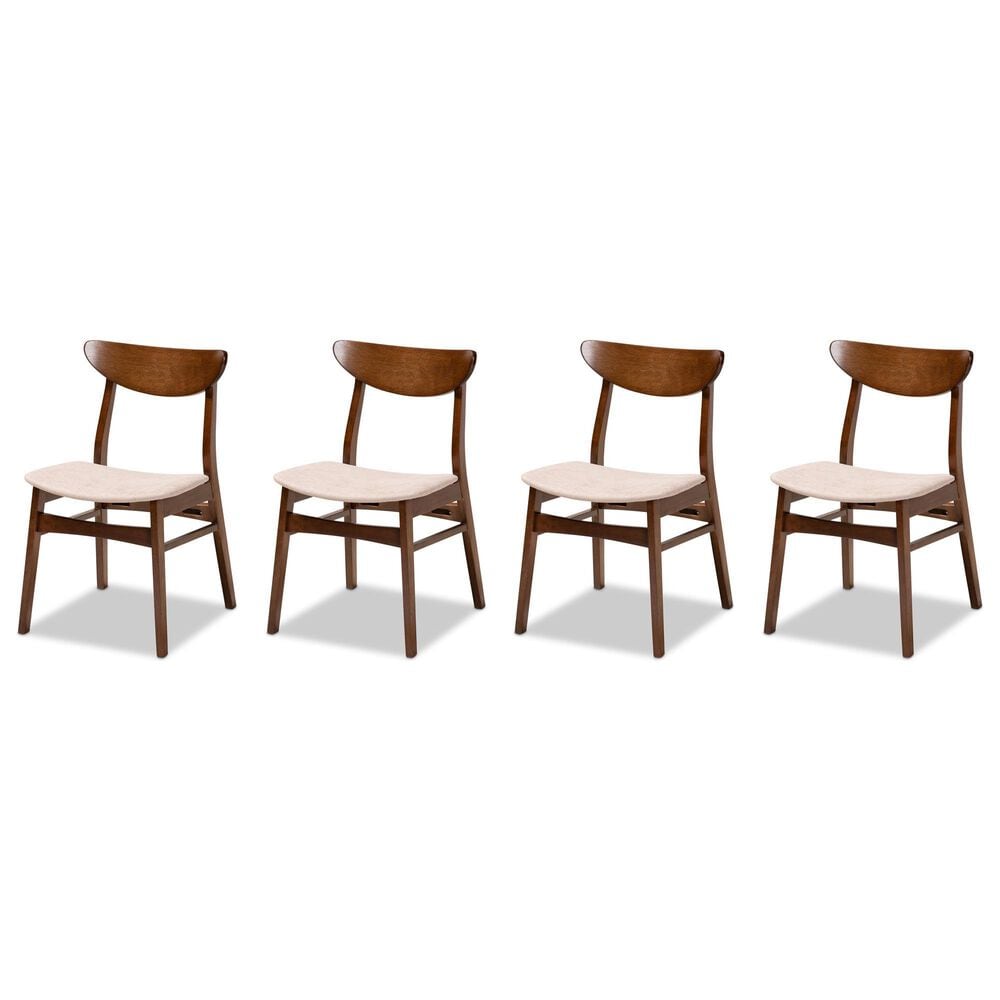 Baxton Studio Parlin Side Chair with Light Beige Cushion in Walnut Brown (Set of 4), , large