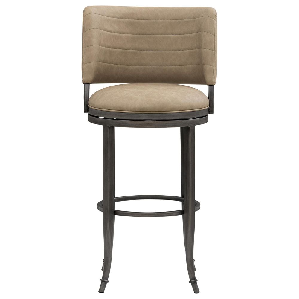 Armen Living Torres Bar Height Stool with Mushroom Brown Upholstery in Antique Pewter, , large