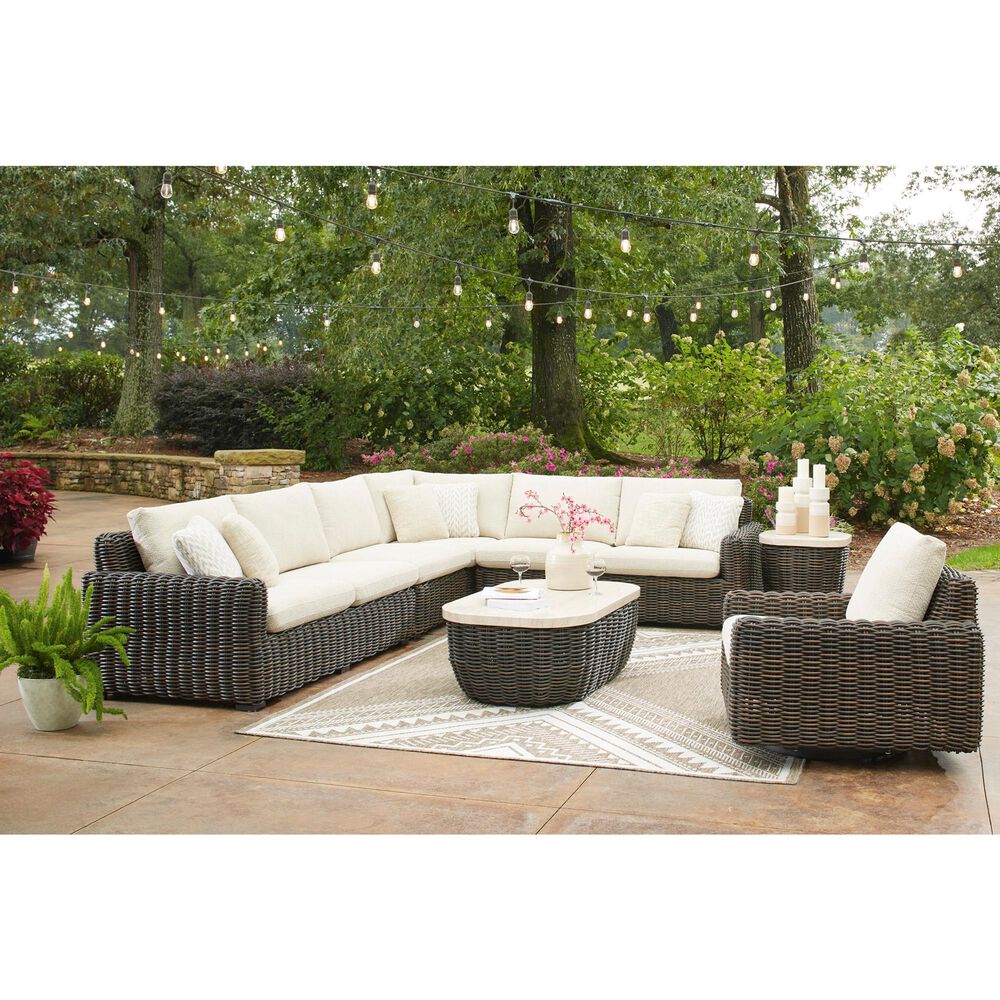 Ashley Kimora Patio Cocktail Table in Beige and Dark Brown, , large