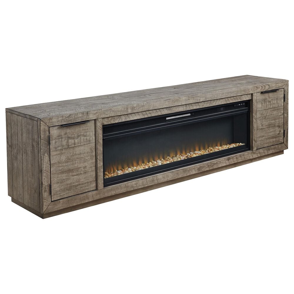 Ashley Krystanza 92&quot; TV Stand with Electric Fireplace in Weathered Gray, , large