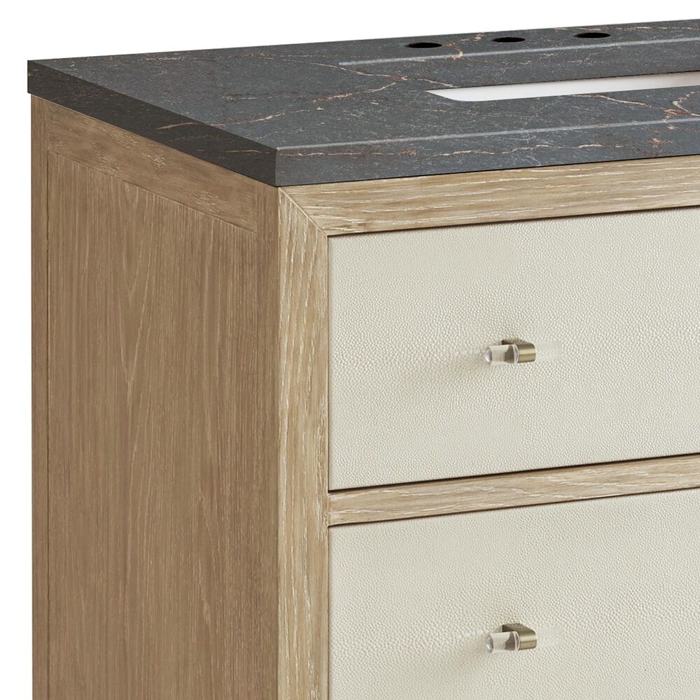 James Martin Vanities Celeste 36&quot; Single Vanity in Sun-washed Oak with Embossed Shagreen and with 3 cm Parisien Bleu Quartz Top, , large