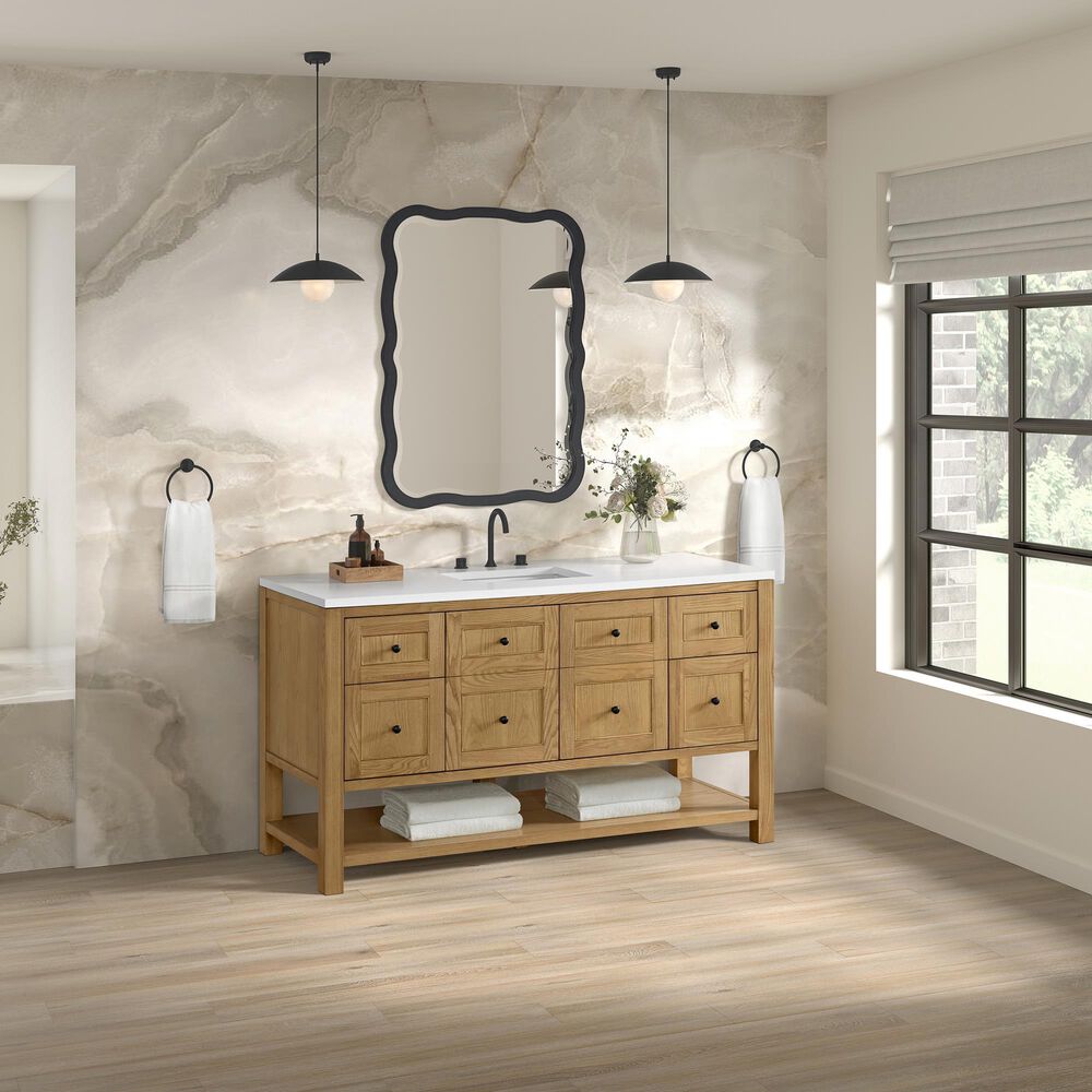 James Martin Vanities Breckenridge 60" Single Bathroom Vanity in Light Natural Oak with 3 cm White Zeus Quartz Top and Rectangular Sink, , large