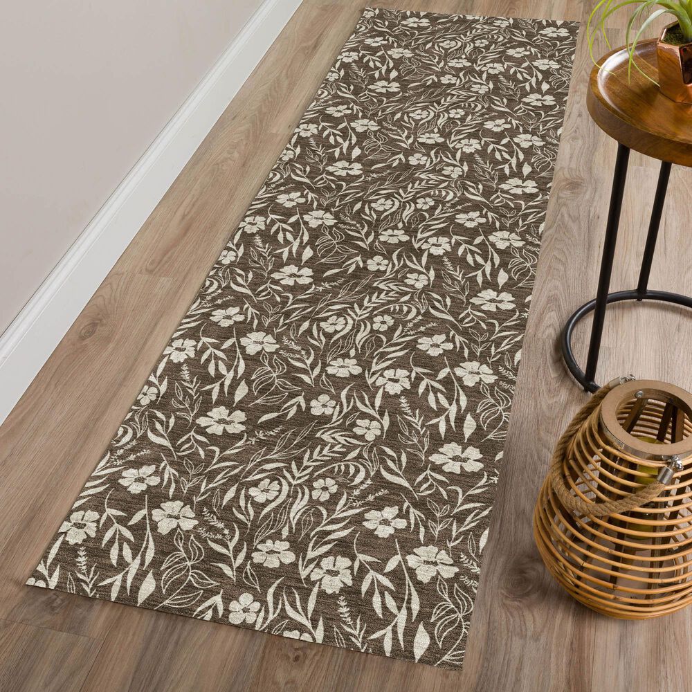 Dalyn Rug Company Soft Essentials Floral Chocolate 2'3" x 7'6" Indoor/Outdoor Runner, , large